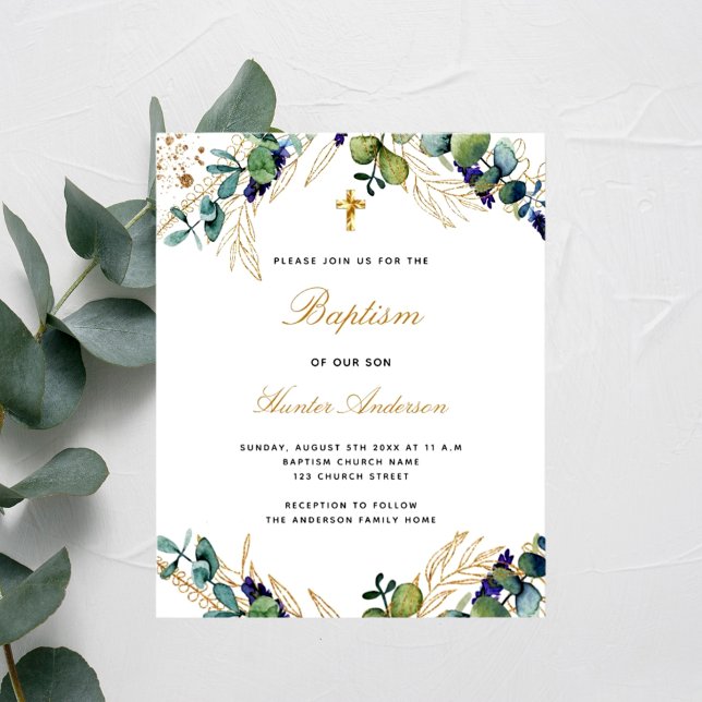 Lámina Invitación azul del bautismo presupuestario eucali (Subido por el creador)