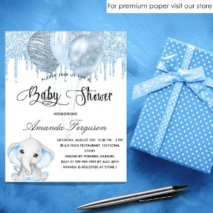 Lámina Invitación azul del elefante de Baby Shower de pre