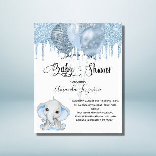 Lámina Invitación azul del elefante de Baby Shower de pre