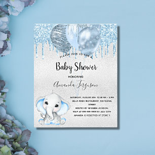Lámina Invitación azul del elefante de Baby Shower de pre