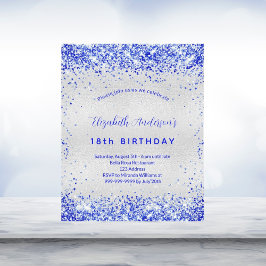Lámina Invitación azul real de cumpleaños de plata