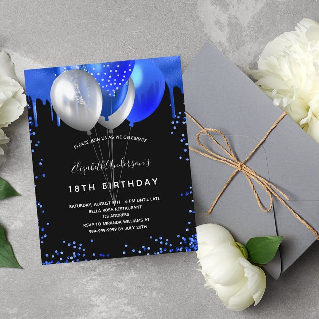 Lámina Invitación azul real de cumpleaños de presupuesto (Subido por el creador)