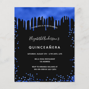 Lámina Invitación azul real negra del presupuesto Quincea