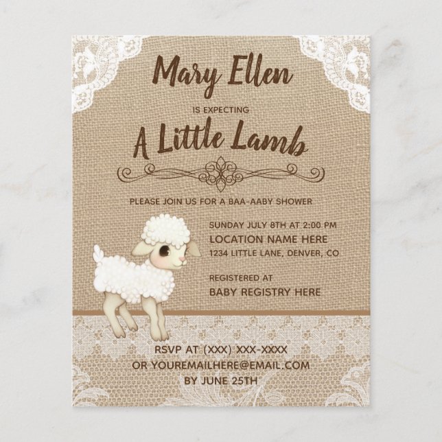 Lámina Invitación Baby Shower a Burlap de Little Lamb (Anverso)