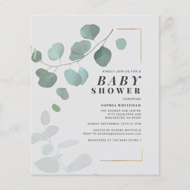 Lámina Invitación Baby Shower a Eucalyptus (Anverso)