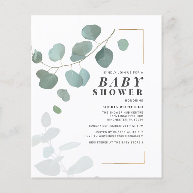 Lámina Invitación Baby Shower a Eucalyptus (Anverso)