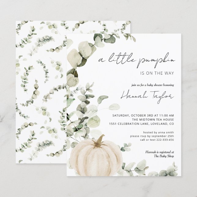 Lámina Invitación Baby Shower a la Calabaza Presupuestari (Anverso / Reverso)