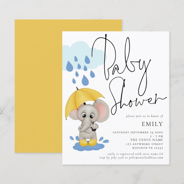 Lámina Invitación Baby Shower a la lluvia de elefantes de (Anverso / Reverso)