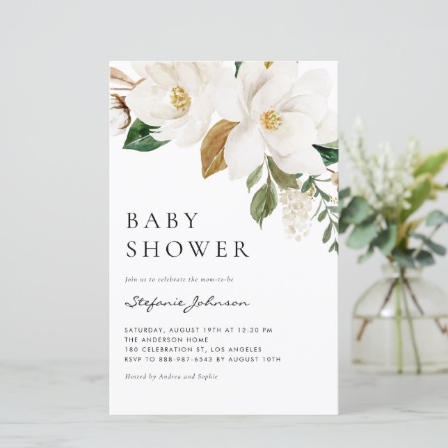 Lámina Invitación Baby Shower a la Magnolia blanca de col (Anverso de pie)