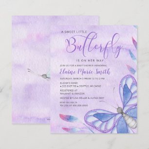 Lámina Invitación Baby Shower a la mariposa púrpura de pr