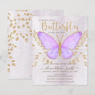 Lámina Invitación Baby Shower a la mariposa púrpura de pr
