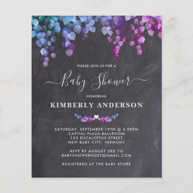 Lámina Invitación Baby Shower a la pizarra de eucalipto d (Anverso)