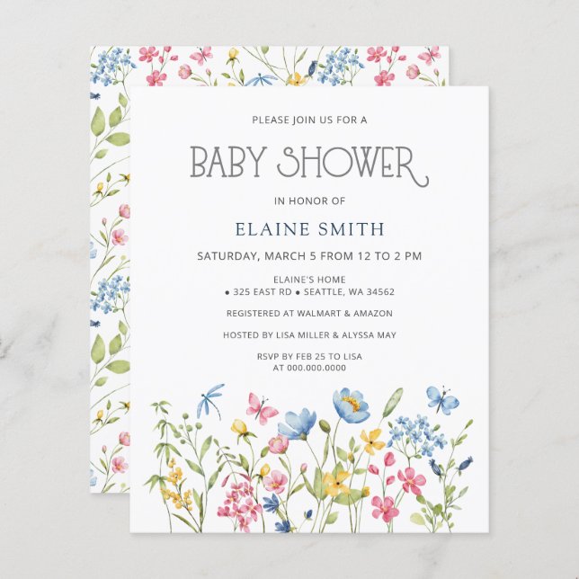 Lámina Invitación Baby Shower a la primavera de flores si (Anverso / Reverso)