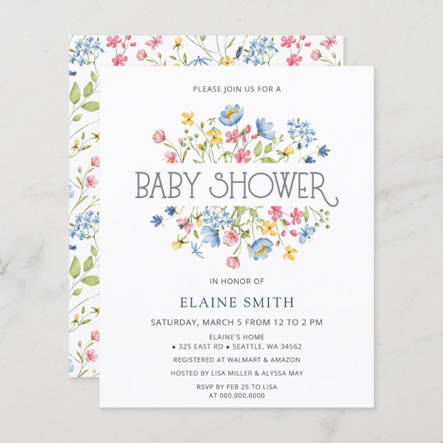 Lámina Invitación Baby Shower a la primavera de flores si (Anverso / Reverso)