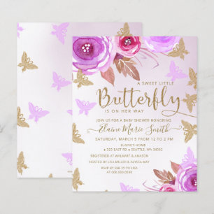 Lámina Invitación Baby Shower a las mariposas de oro de p