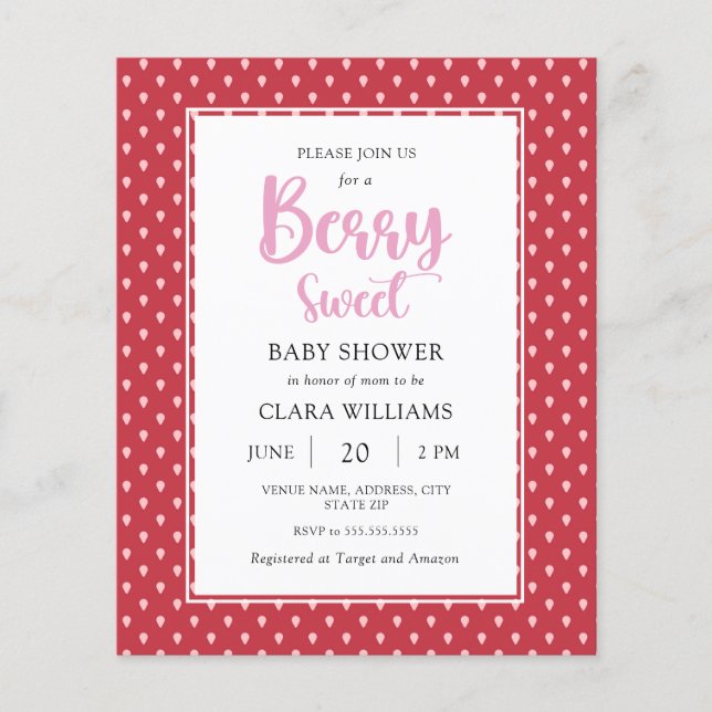 Lámina Invitación Baby Shower a presupuesto de fresa (Anverso)