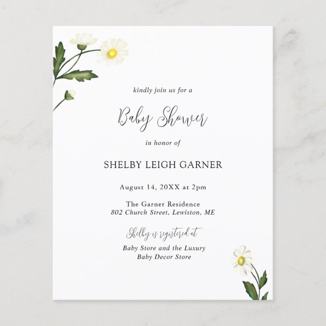Lámina Invitación Baby Shower a presupuesto floral de Dai (Anverso)