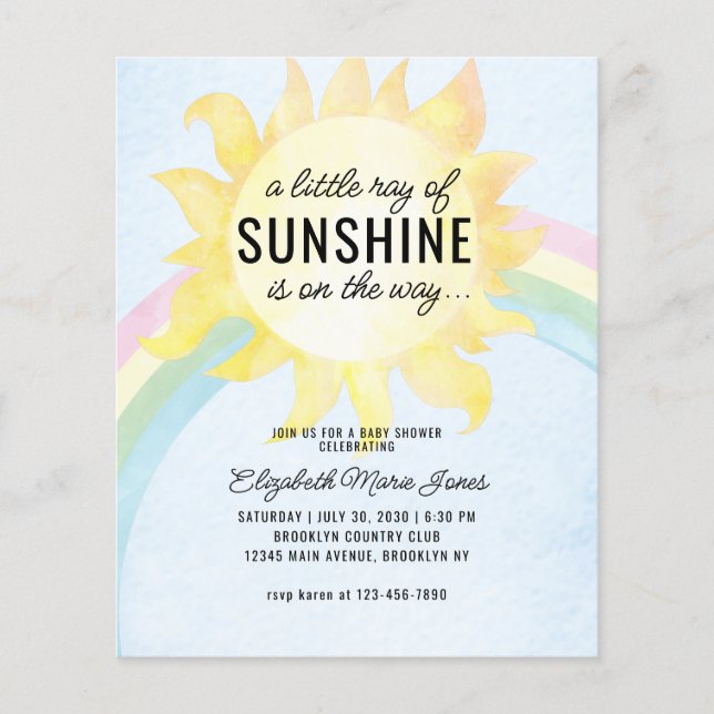 Lámina Invitación Baby Shower a un pequeño rayo de sol co (Anverso)