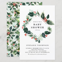 Invitación Baby Shower a Winterberry Holly Greener
