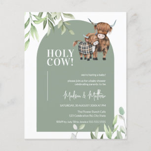 Lámina Invitación Baby Shower al arco de verde de vaca sa