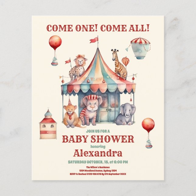 Lámina Invitación Baby Shower al Carnaval de acuarela de  (Anverso)
