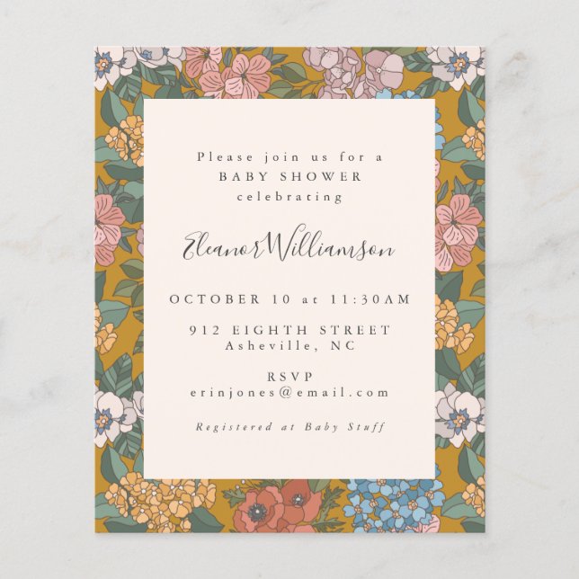 Lámina Invitación Baby Shower amarillo floral de Boho de  (Anverso)