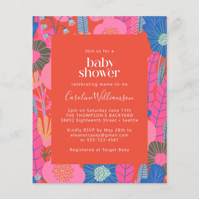 Lámina Invitación Baby Shower con estilo floral de Boho r (Anverso)