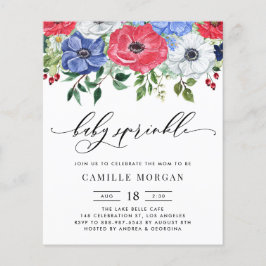 Lámina Invitación Baby Shower de anémones rojos, blancos 