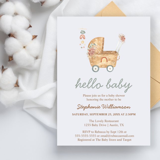 Lámina Invitación Baby Shower de Boho Baby Carriage de Pr (Subido por el creador)