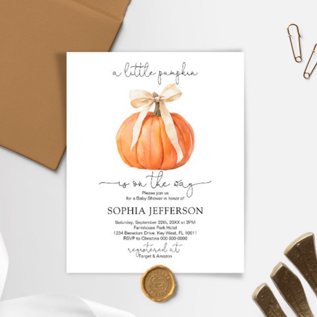 Lámina Invitación Baby Shower de Bow de calabaza de presu (Subido por el creador)
