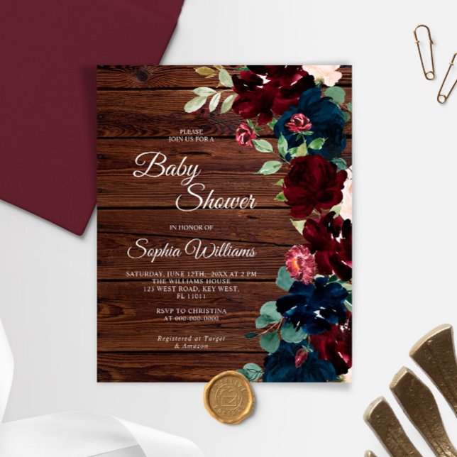 Lámina Invitación Baby Shower de Budget Burgundy & Navy W (Subido por el creador)