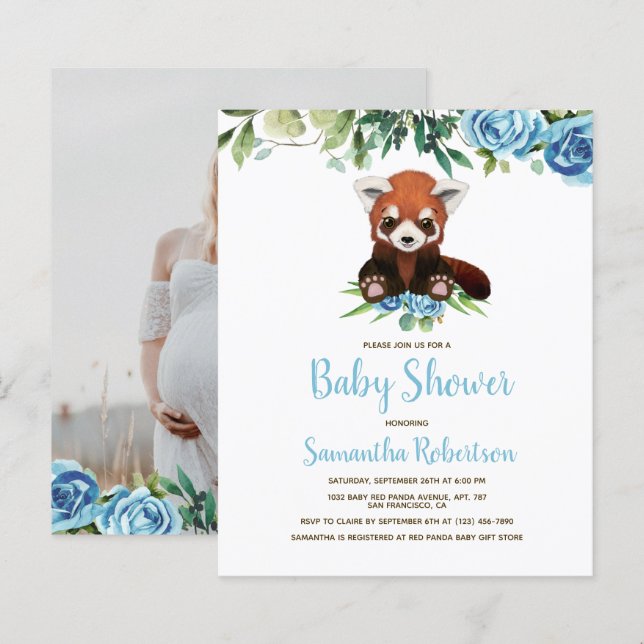 Lámina Invitación Baby Shower de Budget Cute Bear Blue Bo (Anverso / Reverso)