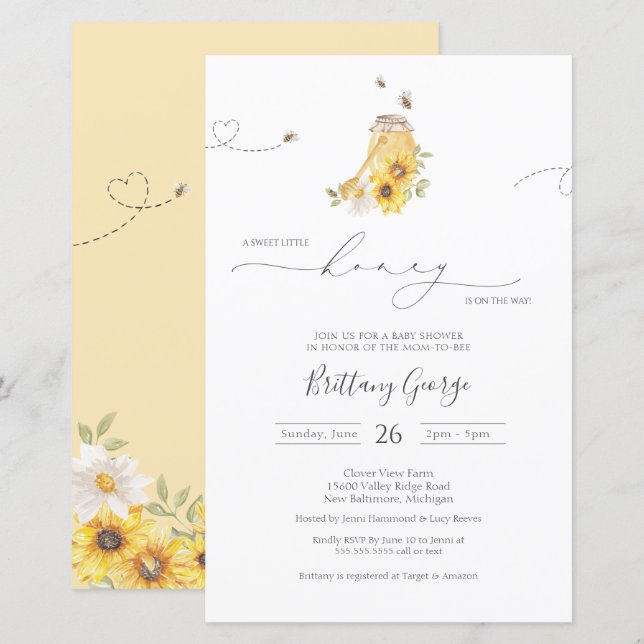 Lámina Invitación Baby Shower de Budget Little Honey Bee (Anverso / Reverso)