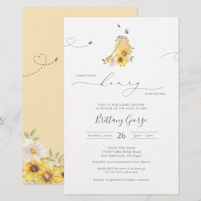 Lámina Invitación Baby Shower de Budget Little Honey Bee (Anverso / Reverso)