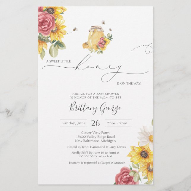 Lámina Invitación Baby Shower de Budget Little Honey Bee (Anverso)