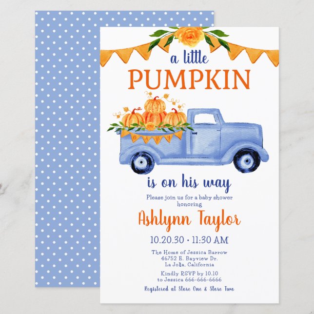 Lámina Invitación Baby Shower de Budget Little Pumpkin Bo (Anverso / Reverso)