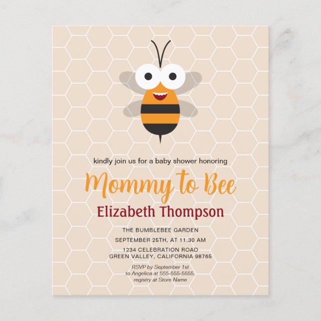 Lámina Invitación Baby Shower de Budget Mom to Be Honey B (Anverso)