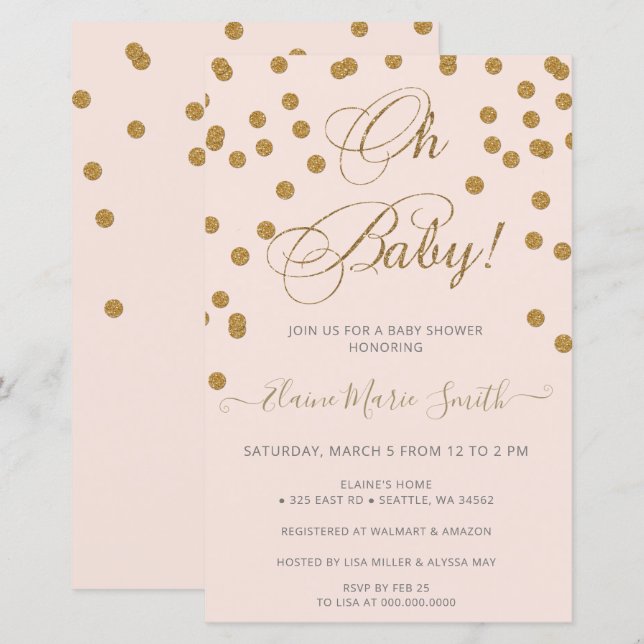 Lámina Invitación Baby Shower de Budget Oh Baby Pink Gold (Anverso / Reverso)