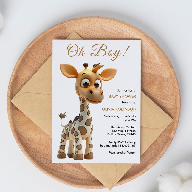 Lámina Invitación Baby Shower de Budget Oh Boy Baby Giraf (Oh Boy Baby Giraffe Cute Boy Baby Shower Thank You Card )