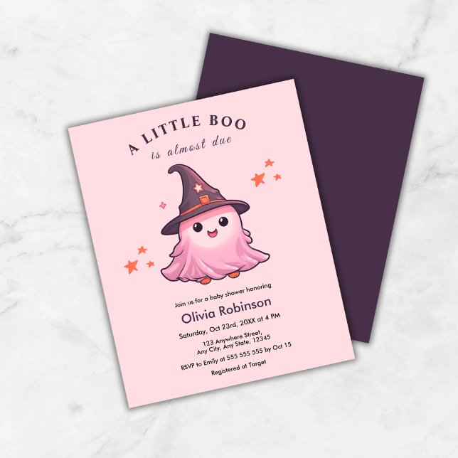 Lámina Invitación Baby Shower de Budget Pink A Little Boo (Budget Pink A Little Boo Halloween Baby Shower Invitation    )