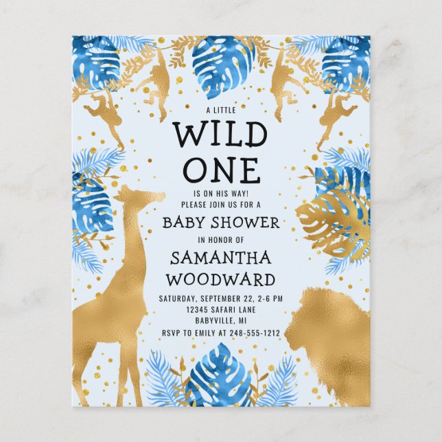 Lámina Invitación Baby Shower de Budget Safari Blue Gold  (Anverso)