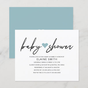 Lámina Invitación Baby Shower de Budget Simple Heart Blue