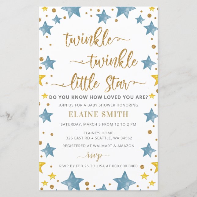 Lámina Invitación Baby Shower de Budget Stars Blue Boy (Anverso)