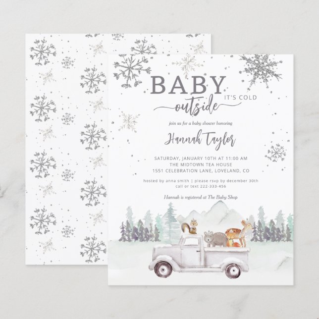 Lámina Invitación Baby Shower de Budget Winter Woodland (Anverso / Reverso)