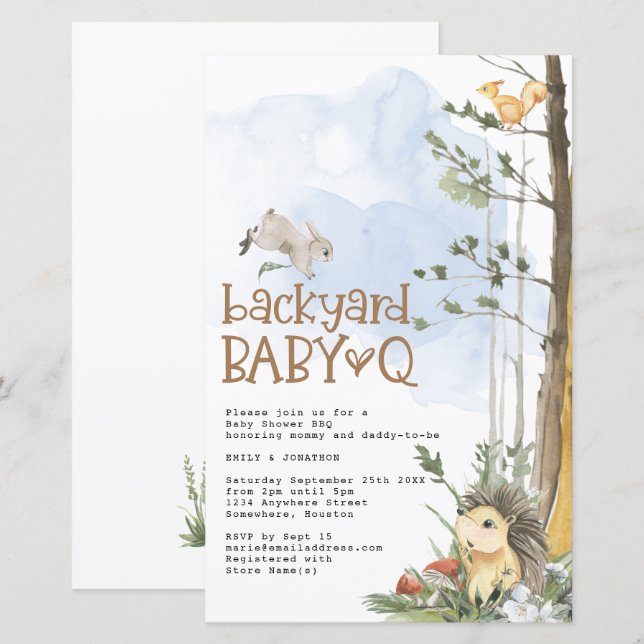 Lámina Invitación Baby Shower de Budget Woodland Baby Q B (Anverso / Reverso)
