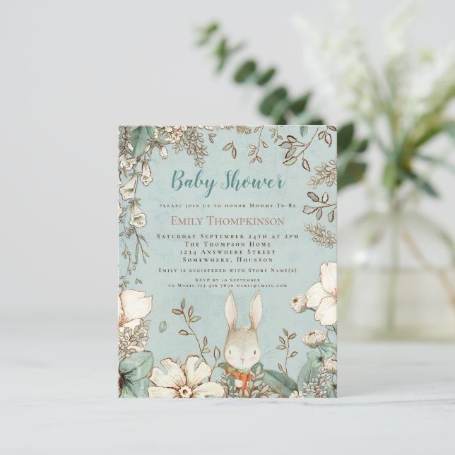 Lámina Invitación Baby Shower de Budget Woodland Bunny Bo (Anverso de pie)