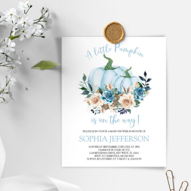 Lámina Invitación Baby Shower de calabaza azul de presupu (Subido por el creador)