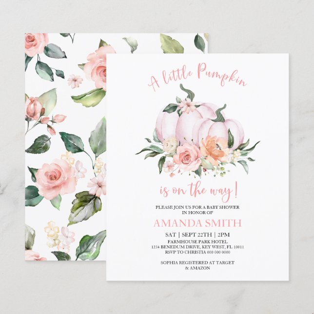 Lámina Invitación Baby Shower de calabaza pequeña de pres (Anverso / Reverso)