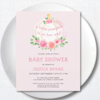 Invitación Baby Shower de Chica rosa de calabaza p