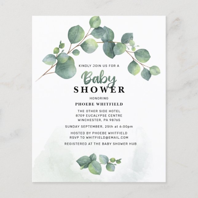 Lámina Invitación Baby Shower de color de agua moderna (Anverso)